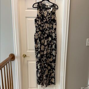 GAP Black and Cream Floral Jumpsuit